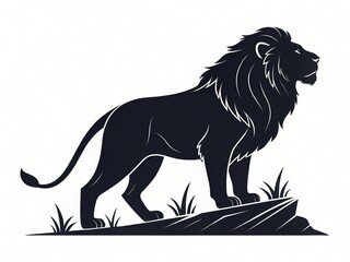 Obraz premium Majestic Black Silhouette of a Lion Standing on a Rock Wild African Animal Illustration