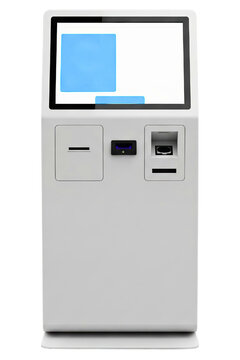 Self-service payment kiosk with touchscreen and card reader isolated on a transparent background