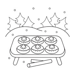 Tray of decorated pastries in a snowy landscape with trees pastry muffin