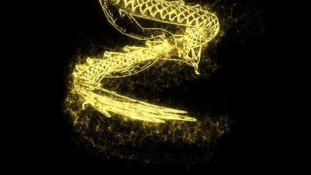 Golden dragon circling and rising dragon year