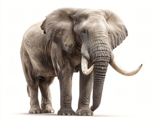 Obraz premium Majestic African Elephant with Large Tusks Isolated on White Background