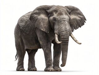 Fototapeta premium Majestic African Elephant with Large Tusks Isolated on White Background Wildlife Photography