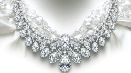 Exquisite diamond necklace showcasing sparkling elegance and shimmering luxury with lustrous pearl
