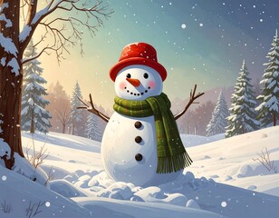 Obraz premium Snowman in winter wonderland