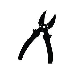 Silhouette Image Depicting Metal Cutting Pliers Open on a White Background, pruning shears silhouette vector illustration