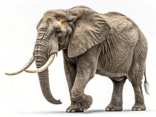Obraz premium Majestic African Elephant Walking Large Tusks Wildlife Photography Isolated on White Background