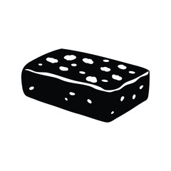 Abstract minimalist black and white brownie illustration with chocolate chip design, tempeh slice silhouette vector illustration