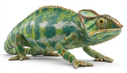 Obraz premium Pixelated Green Chameleon on White Background