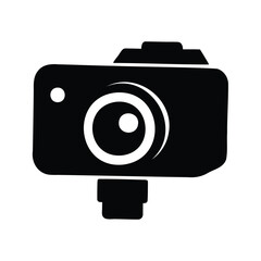 Black and white camera icon showing a photographical equipment device, traffic camera silhouette vector illustration