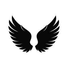 Elegant Black Wings Silhouette with Feathers Spread Out Against a White Background, two wing silhouette vector illustration