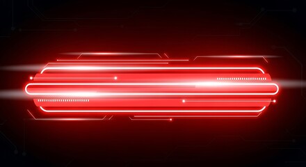 A vibrant, glowing red technological banner stands out against a dark circuit background.
