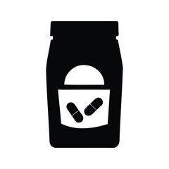 Black and White Silhouette of Medicine Bottle with Capsules on Label, zinc supplement pack silhouette vector illustration