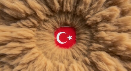 Obraz premium Turkish Flag Amidst Dust: A striking, abstract image of the Turkish flag at the center of a whirlwind of dust, symbolizing transformation or turmoil, with a unique aesthetic.