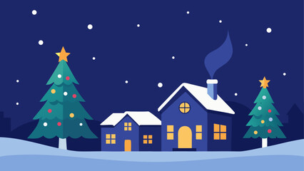 Fototapeta premium Christmas night scene with trees houses