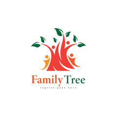Family tree or people tree icon logo design with creative concept vector template