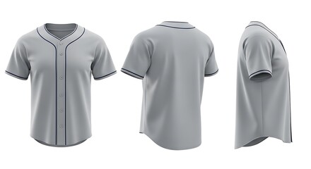 Gray Baseball Jersey - Front, Back, and Side Views.