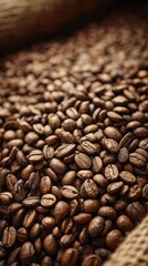 Aerial View of Thousands Brown Coffee Beans, Full Frame Composition, Natural Textured Background for Packaging Design, Food Industry Advertising