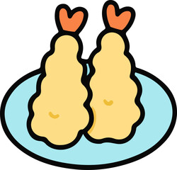 Two pieces of tempura shrimp on a plate.