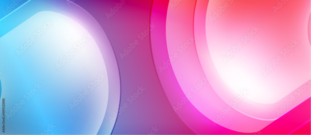 Poster abstract background features vibrant blue, pink gradients. circular shapes overlap creating luminous
