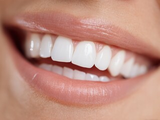 健康的で美しい歯並びを見せる笑顔の口元クローズアップ