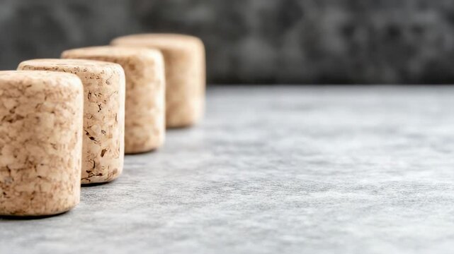 Row of cork stoppers on smooth surface