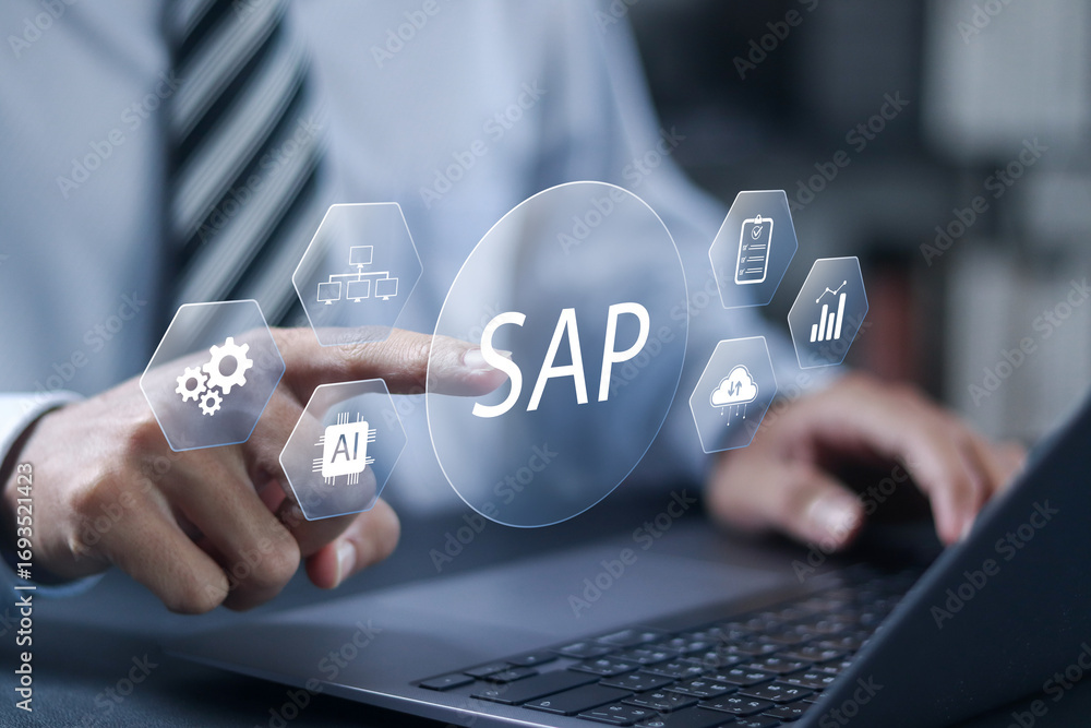 Poster sap business process automation software or erp enterprise resources planning system, business autom