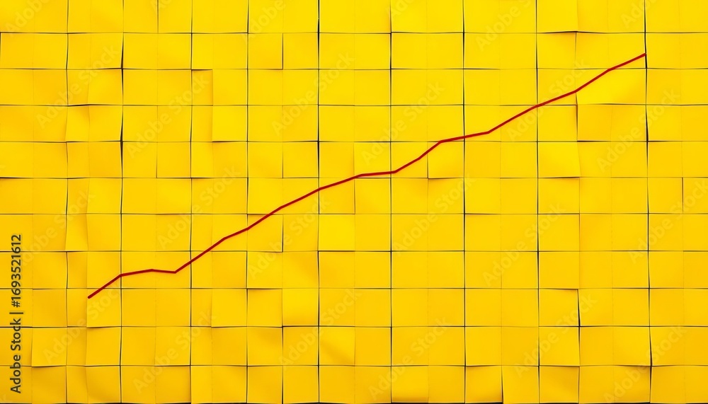 Poster full-page grid of yellow squares with a diagonal line graph, analytics, finance