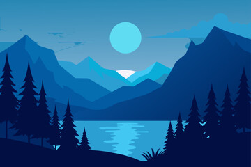 A landscape with mountains lake and trees