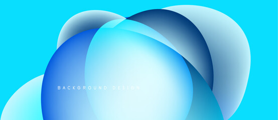 Abstract blue shapes overlap, creating fluid design. Light gradients suggest depth, modern aesthetic. Background features text background design.