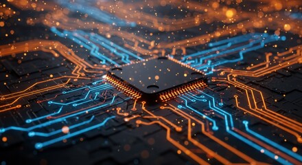 Futuristic Circuit Board Data Flow