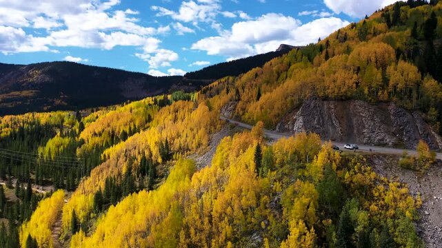 Aerial View of Million Dollar Highway Surrounded by Autumn Aspen