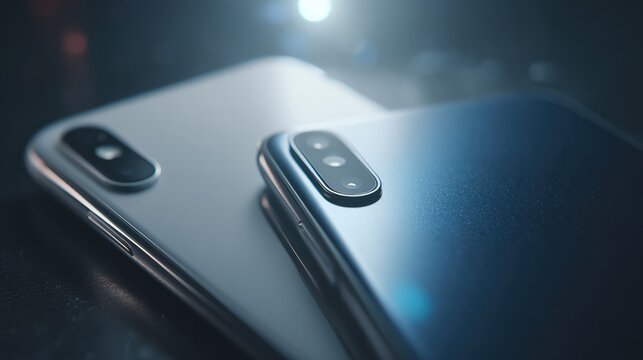 Modern communication devices abstract concept with sleek metallic surfaces and gradient lighting.