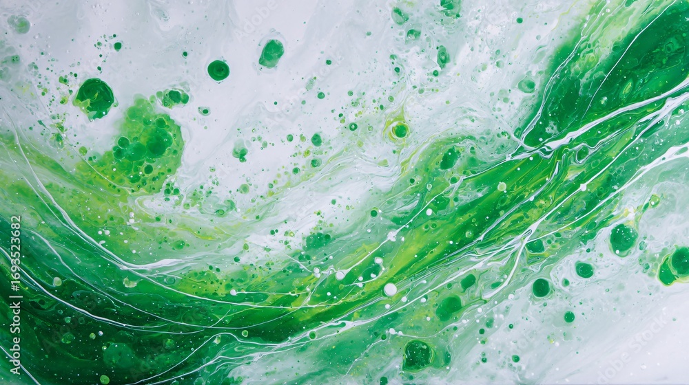 Poster emerald swirls and milky white blend in a fluid art style creating an abstract visual