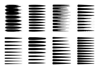 Collection of Black Brush Strokes and Speed Lines on White Background