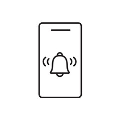 A vector icon of a smartphone with a ringing bell, representing delivery notifications and shipping updates, created in line style with editable stroke