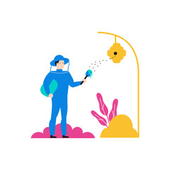 Obraz premium Beekeeper.Beekeeper in protective suit tending to a beehive isolated on transparent background.
