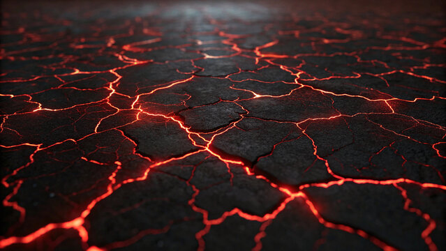 Cracked Earth Surface with Glowing Red Lava Veins ground Halloween