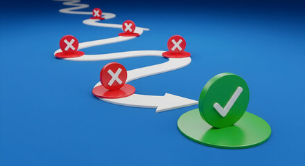 Navigate challenges successfully charting a clear path to achievement with a final green checkmark milestone