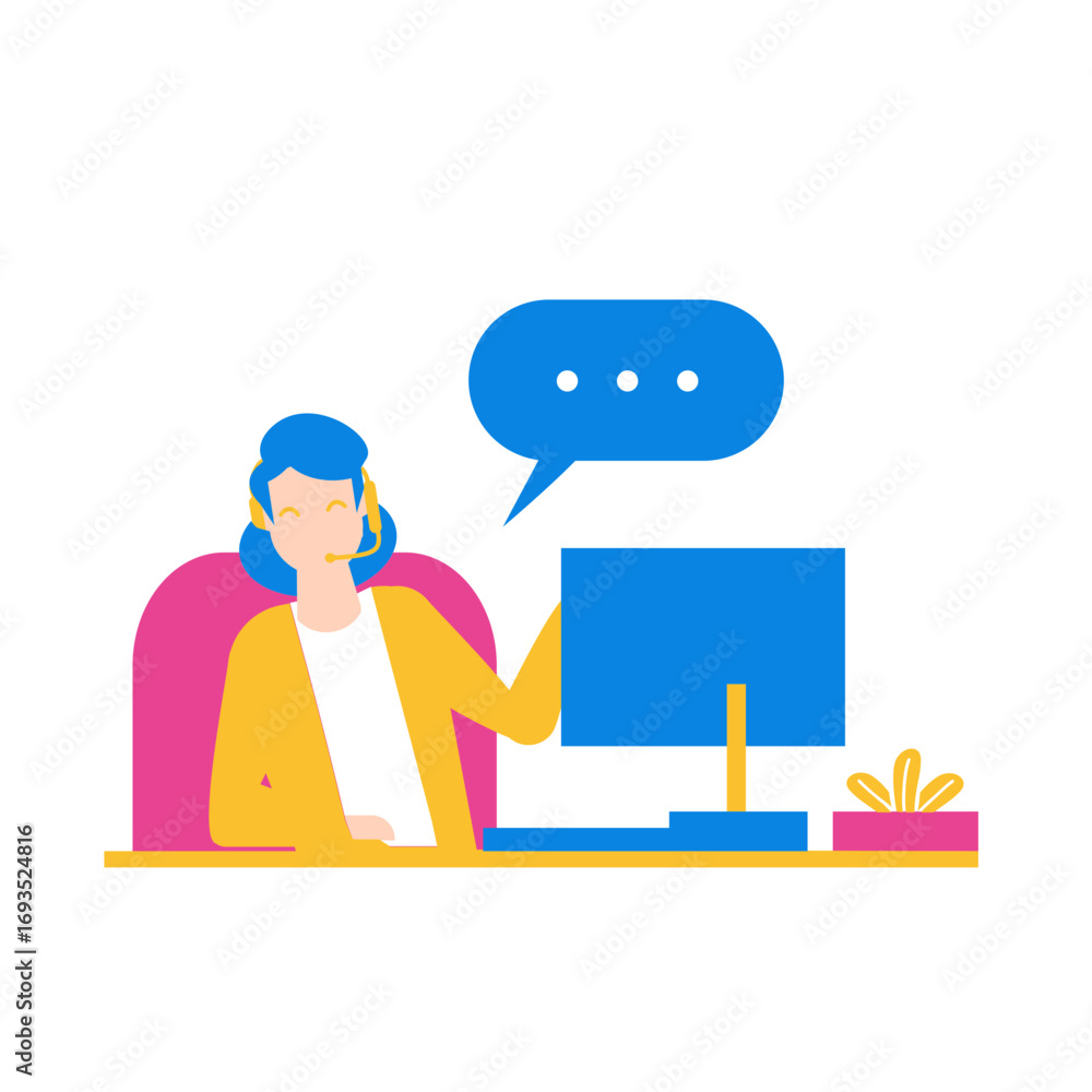 Aufkleber customer service.customer service operator with headset and computer isolated on transparent backgro