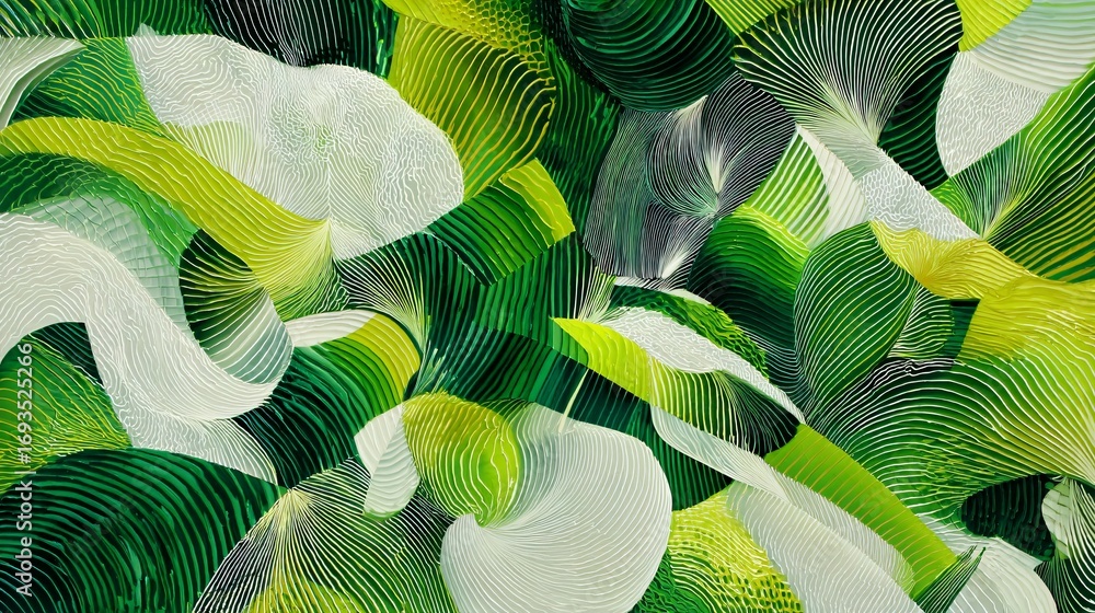 Poster abstract nature rendering showcases a dynamic composition of green and white flowing lines.