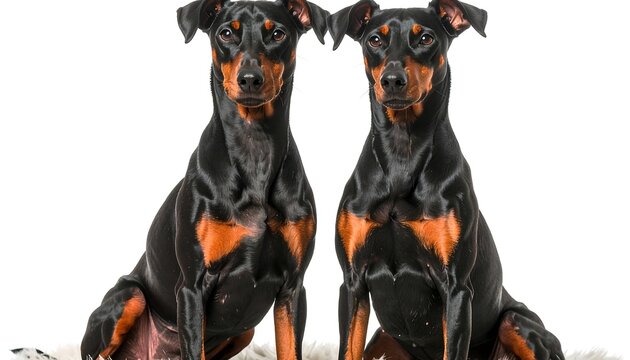 Two Doberman Pinschers sit side-by-side - Powered by Adobe