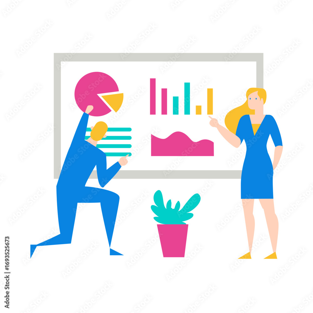 Poster key performance indicator.business people presenting data charts on a whiteboard isolated on transpa