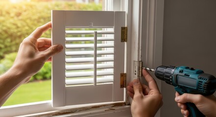 Installing White Window Shutters with a Cordless Drill