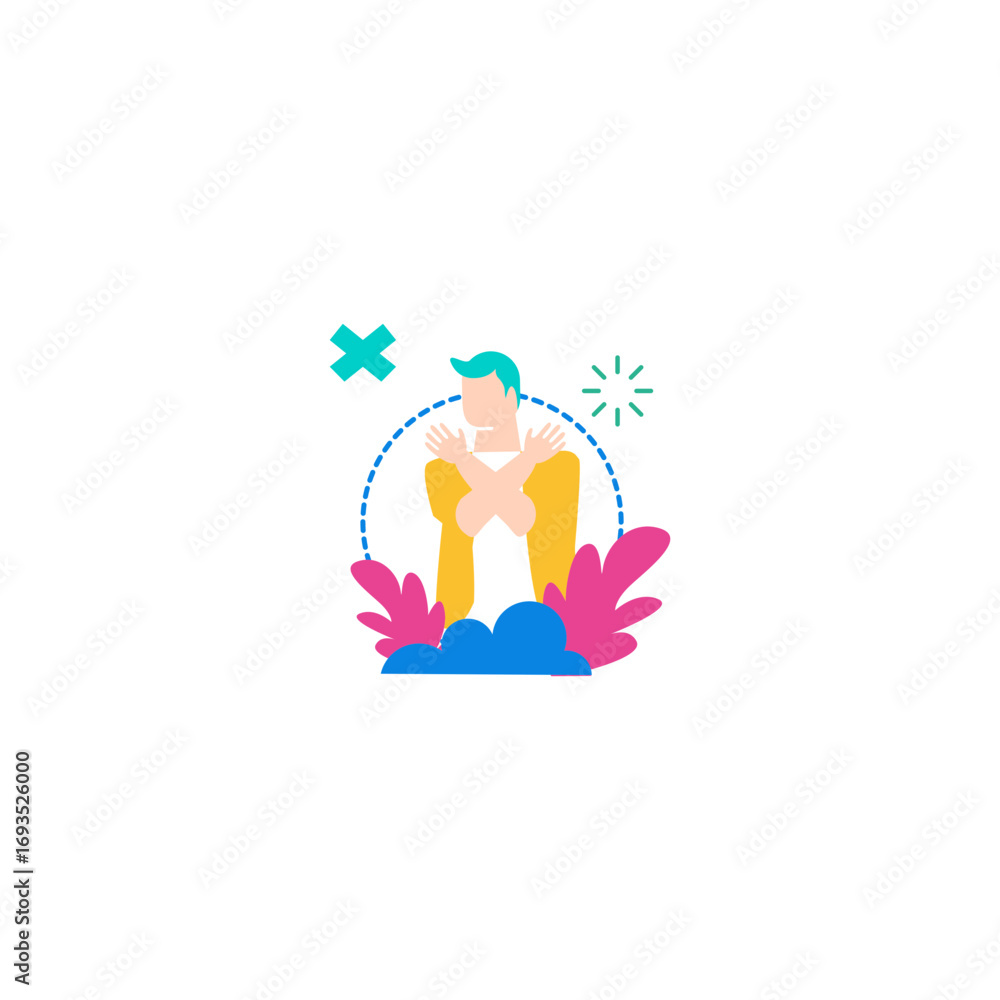 Poster no.man hugging himself with arms crossed isolated on transparent background.
