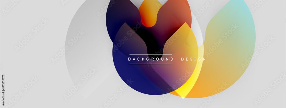 Poster abstract colorful shapes overlap. gradient hues blend, creating dynamic visual effect. modern design
