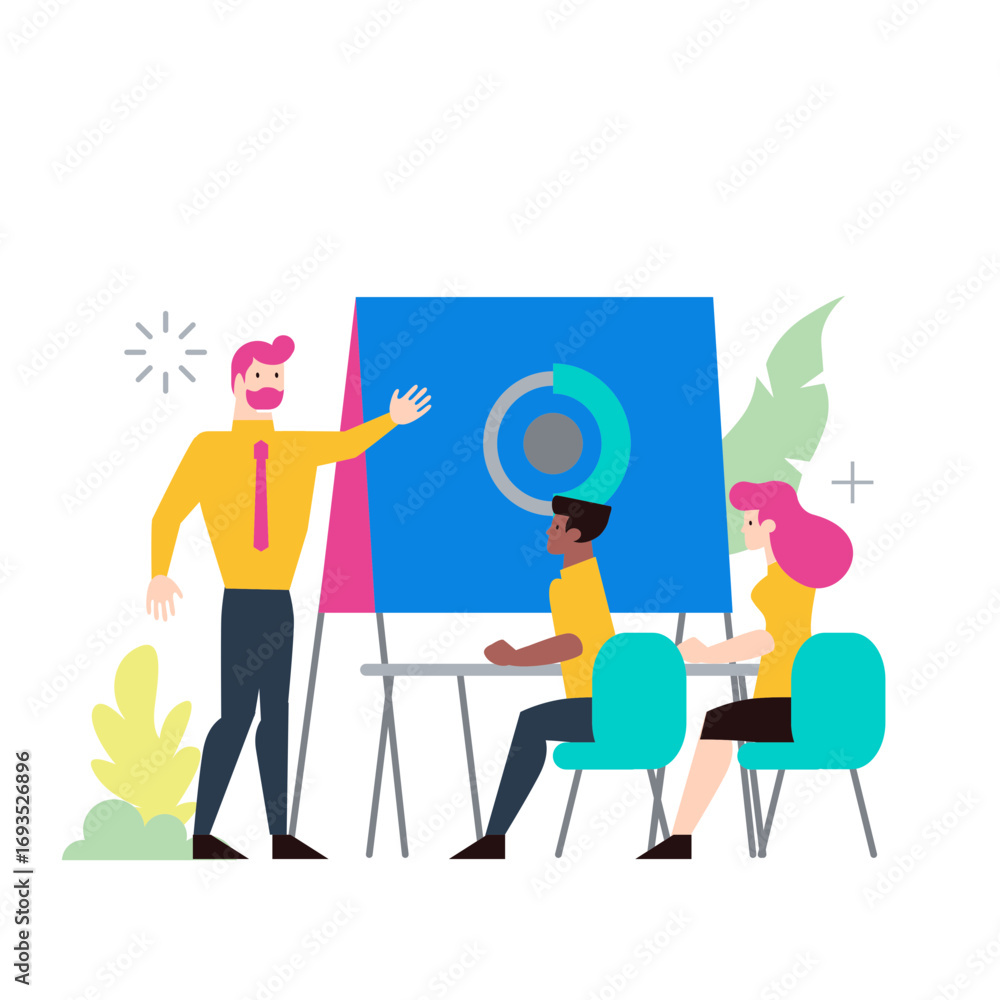 Poster training.business meeting with presentation and discussion isolated on transparent background.