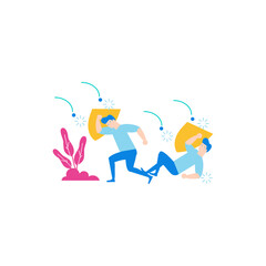 Being thrown stones at.Two men protecting themselves from falling objects with shields isolated on transparent background.