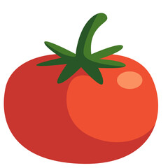 Red tomato with green stem and leaf. Suitable for cooking graphics, diet designs, or fresh produce visuals.