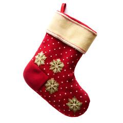 Red color stocking on transparent background for Christmas, Png