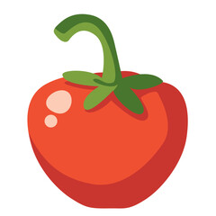 Red tomato with green stem and leaf. Perfect for recipe illustrations, diet graphics, or fresh produce visuals.